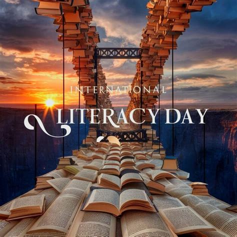 International literacy day poster banner with books background ...