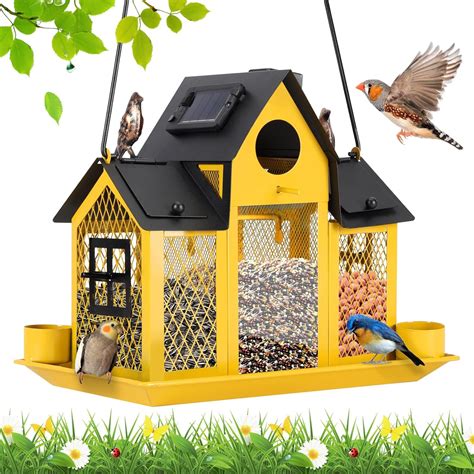 Amazon.com : Solar Bird Feeders House for Outside Hanging, Metal Wild ...