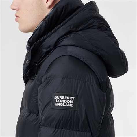 Detachable Sleeve Hooded Puffer Jacket in Navy - Men | Burberry