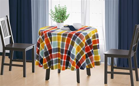 Buy HOME COLORS.IN Windowpane Checkered 4 Seater Round Table Cover ...