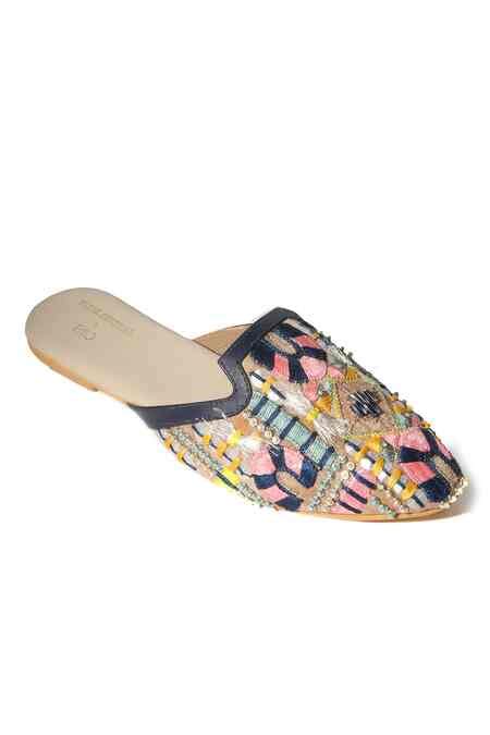 Buy Multi Color Embroidered Rune Slip On Mules by Paio Online at Aza ...