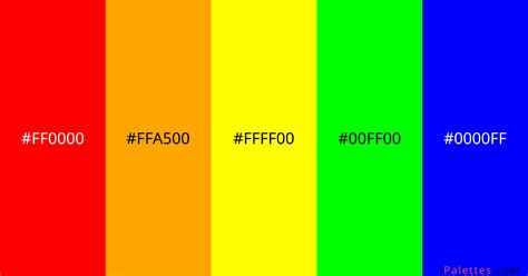Rainbow Color Palette and colors #ff0000 #ffa500 #ffff00 #00ff00 ...