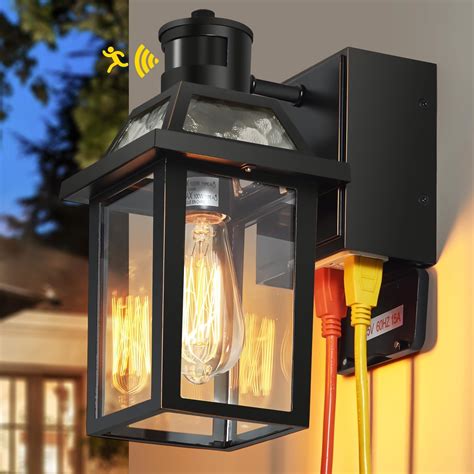 Yisuro Porch Lights with GFCI Outlet, Dusk to Dawn Motion Sensor ...