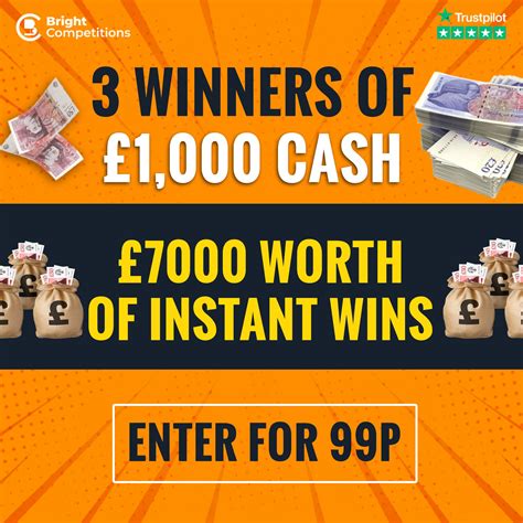 3 Winners of £1000 Cash / £7000 Instant Wins - Bright Competitions