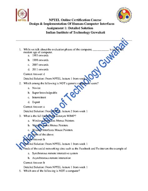 NPTEL HCI Course A1: Detailed Solutions and Key Concepts - Studocu