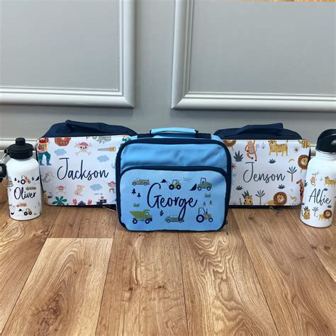 Personalised Lunch Box & Water Bottle Set - Kids Lunch Bag - Boys Lunch ...