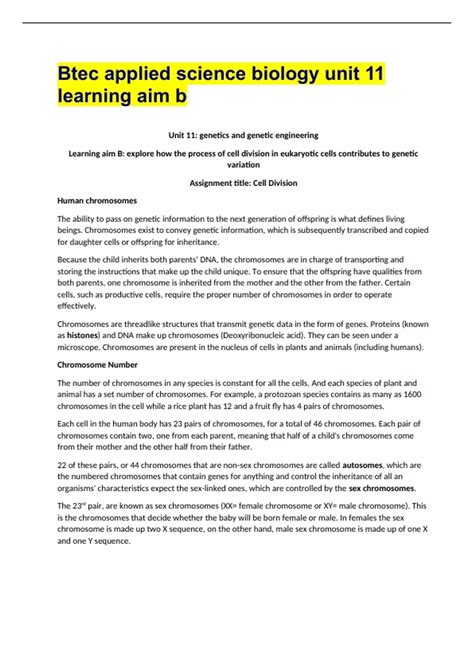 Btec applied science biology unit 11 learning aim b Unit 11: genetics and genetic engineering ...