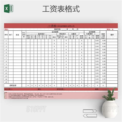 员工月工资结算表格Excel模板-515PPT