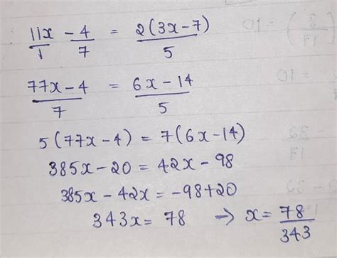 11x-4/7=2(3x-7) /5(solve x) - Brainly.in