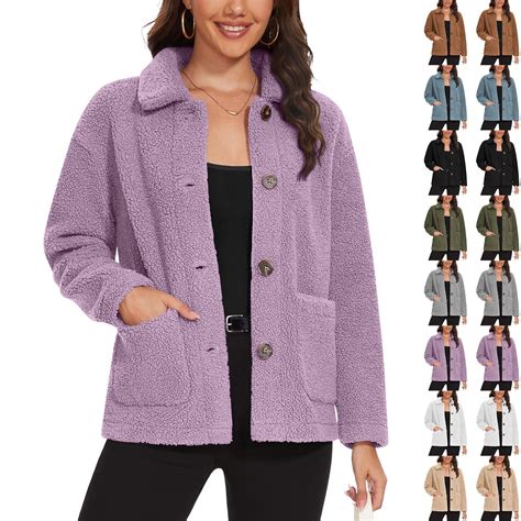 DUMUIELD Womens Sherpa Fleece Jackets Fuzzy Warm Winter Jackets Button ...