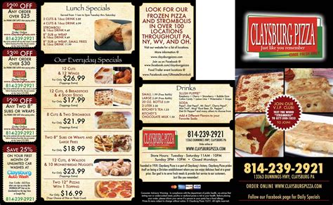 Menu at Claysburg Pizza pizzeria, Claysburg