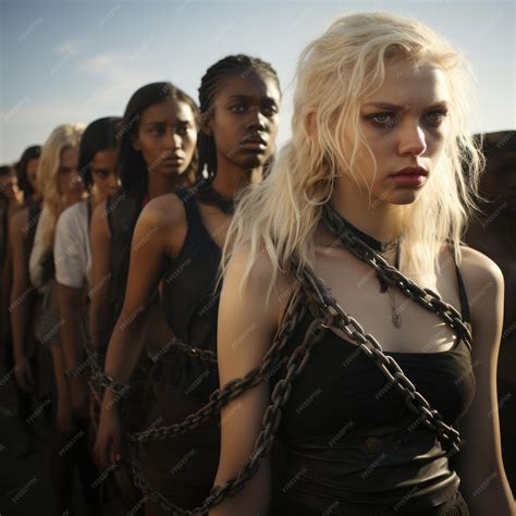 Premium AI Image | Beautiful girls hostages captives slaves in shackles ...