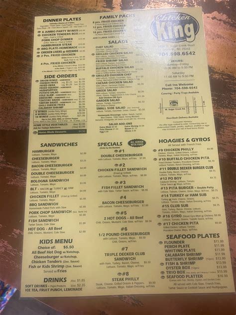 Menu at Chicken King fast food, Charlotte, W Sugar Creek Rd A