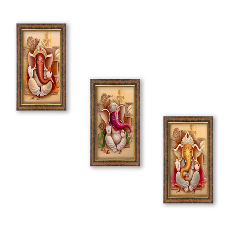 iHandikart Ganpati Framed Wall Painting Reprint with Sparkle Lamination ...