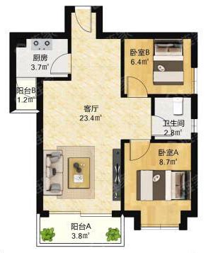 敏捷·翰林府3室2厅84平米户型图-楼盘图库-德阳新房-购房网