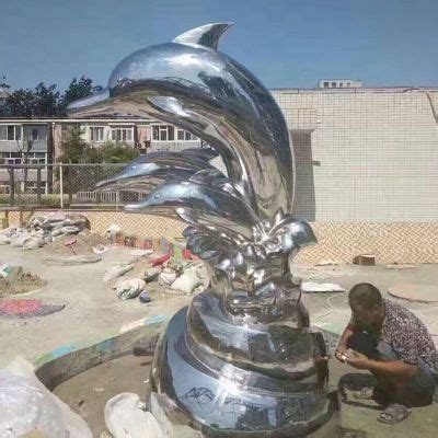 公园不锈钢海浪海豚-宏通雕塑