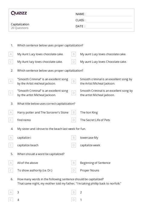 50+ Words: Capitalization worksheets for 2nd Class on Quizizz | Free ...