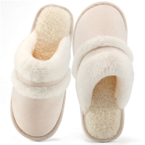 Ecetana Cozy Fuzzy Slippers for Women Indoor Outdoor with Memory Foam ...