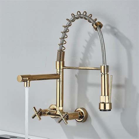 InArt Single Lever Hot & Cold Wall Mounted Kitchen Sink Tap - Gold ...