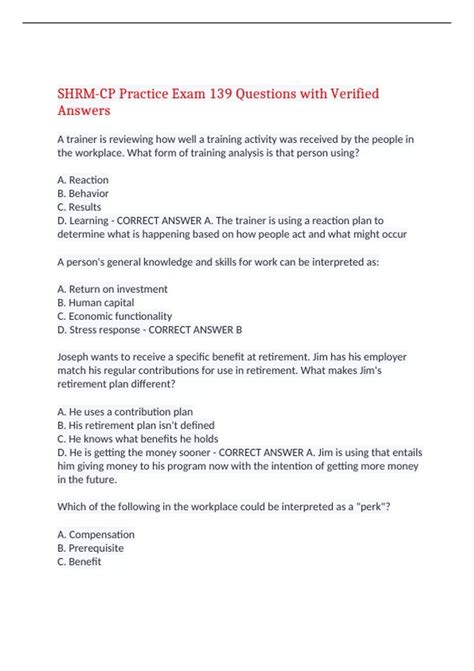 SHRM-CP Practice Exam 139 Questions with Verified Answers,100% CORRECT ...