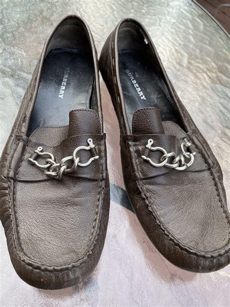 Burberry dark brown leather loafer Drivers flats Size… - Gem