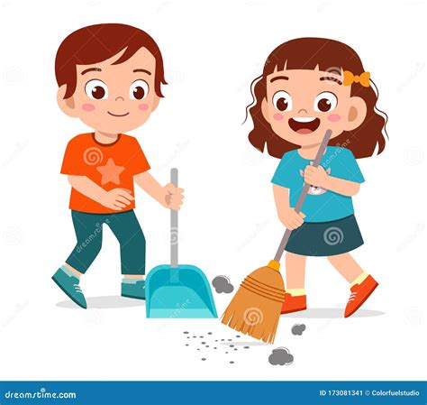 Little Boy Sweeping The Floor Coloring Page Royalty-Free Stock Image ...
