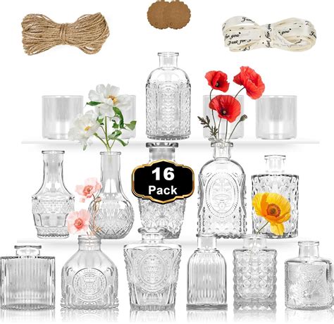 Amazon.com: FICWIRU Glass Bud Vases Set of 16,Small Clear Bud Vases in ...