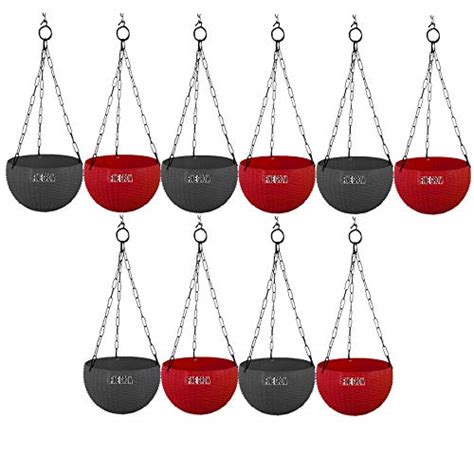 Hanging Rattan Pot Grey & Red Set of 10 : Amazon.in: Home & Kitchen