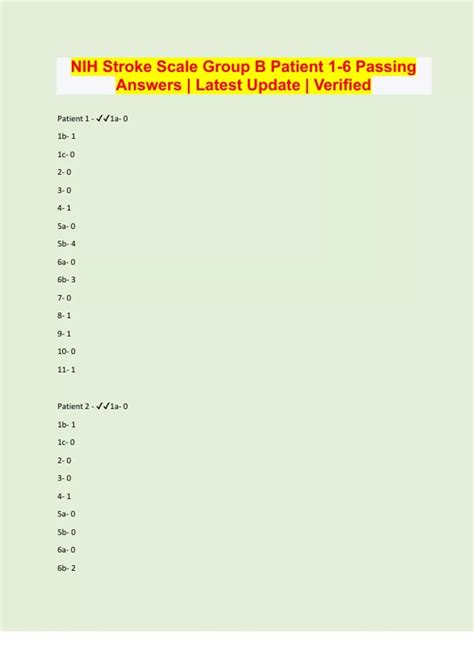 NIH Stroke Scale Group B Patient 1-6 Passing Answers | Latest Update ...