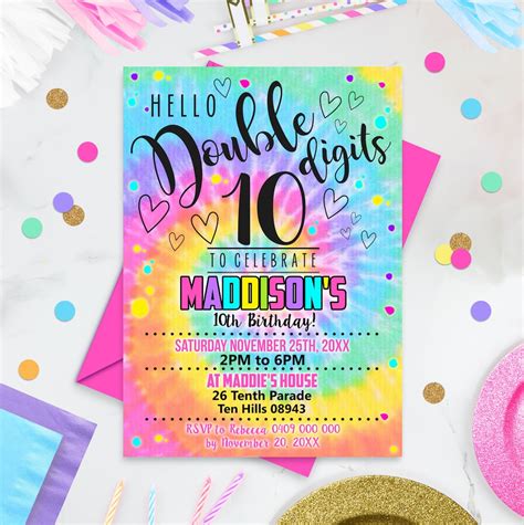 TIE DYE 10th Birthday Invitation Instant Download Tenth Girl Birthday ...
