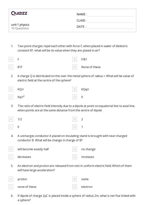 50+ electric charge field and potential worksheets for 12th Class on ...