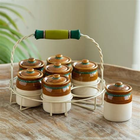 Buy ExclusiveLane Old-Fashioned Ceramic Pickle Jars Set For Dining ...