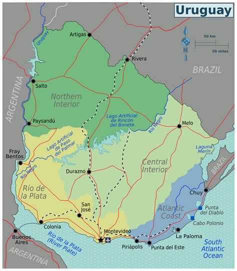 Large regions map of Uruguay | Uruguay | South America | Mapsland | Maps of the World