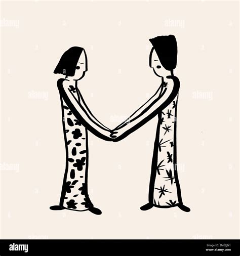 Alphabet letter M made with black simple ink drawings of couple holding ...