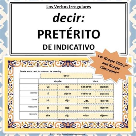 Decir (Preterite) Conjugation Practice | Spanish Irregular Verbs ...
