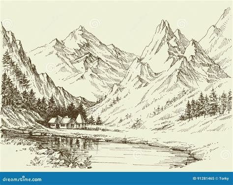 Mountains Landscape Drawing