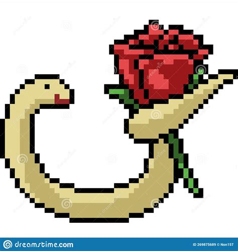 Pixel art snake hold rose stock vector. Illustration of white - 269875689