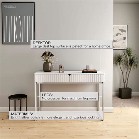Buy White Vanity Desk with 2 Drawers, Silver and White Desk,Home Office ...