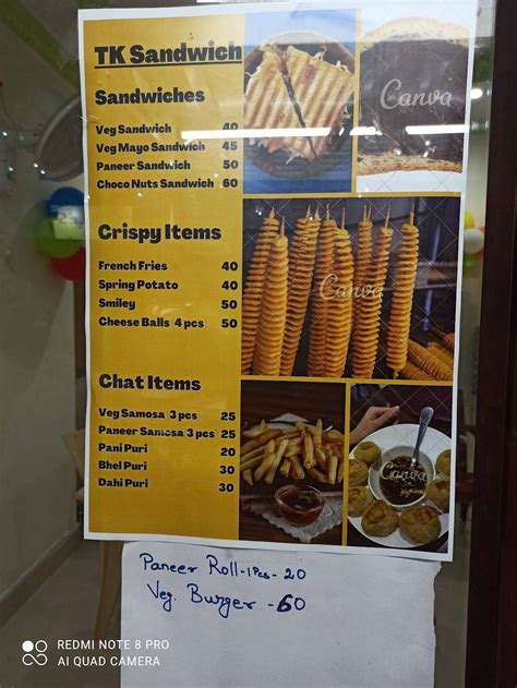 Menu at TK Sandwich, Chennai