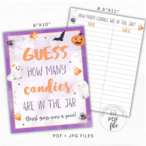 Printable Guess How Many Candies Are in the Jar Sign + Sheet, Halloween ...