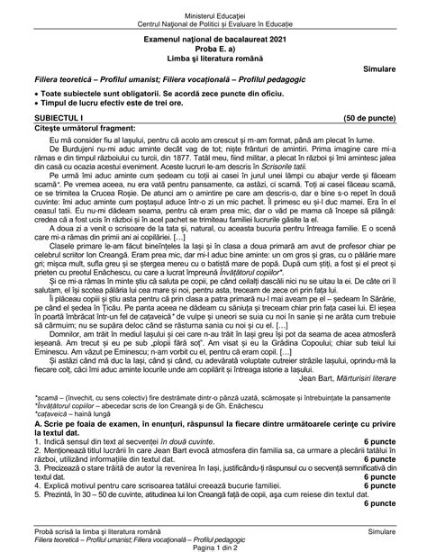 Simulare BAC 2021 Limba română -subiecte și bareme EDU uman și real ...