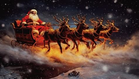 The santa clause riding a sleigh pulled by reindeers | Premium AI ...