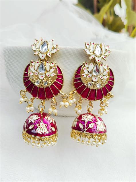 Purple Meenakari Jhumka Earrings for Women – Ethnic Wedding Collection