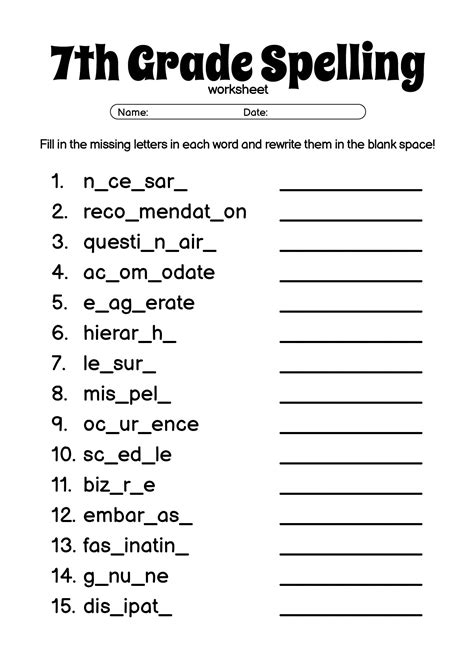 7th Grade Vocabulary Words Worksheets