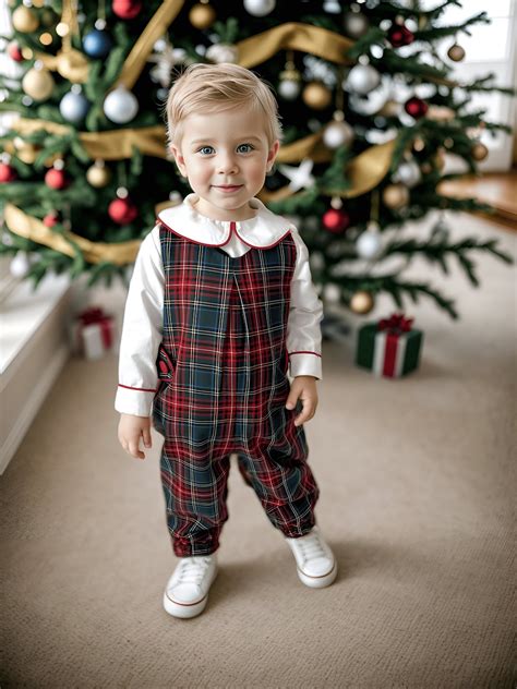 Baby Boy Christmas Red Plaid Overall Set: Thanksgiving Shirt & Green ...