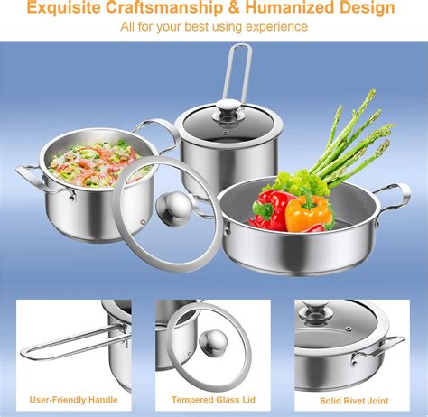 Buy Stainless Steel Cookware Set, 6 Piece Nonstick Kitchen Induction ...