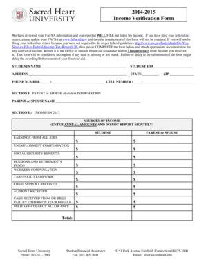Fillable Online sacredheart 2014-2015 Income Verification Form - Sacred ...