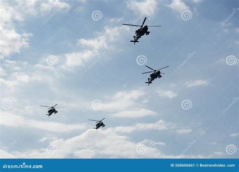 Boeing AH-64 Attack Helicopters on Formation during an Air Show. Greek ...