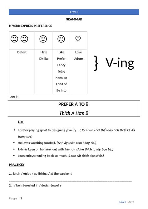 ILSW 8 | Grammar Unit 1 Summary and Practice - Studocu