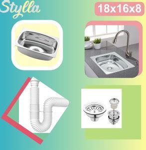 Stylla Kitchen Sink 18x16x8 Inches 1.32 kg Glossy Finish Stainless ...